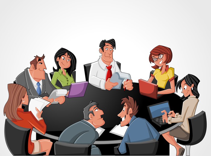 Fotomural Mesa de reuniones con empresarios de dibujos animados