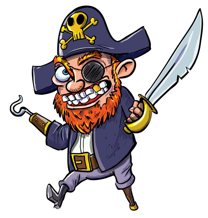 Sticker Cartoon pirate with a hook and cutlass