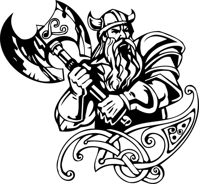Fototapete Nordic Wikinger - schwarz weiß Vektor-Illustration. Vinyl