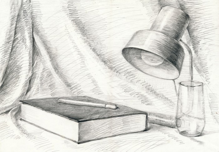 Still Life With The Book Pencil Technique Lack Table Veneer