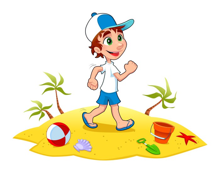 Vinilo Pixerstick Boy está caminando en la arena. Vector e ilustración