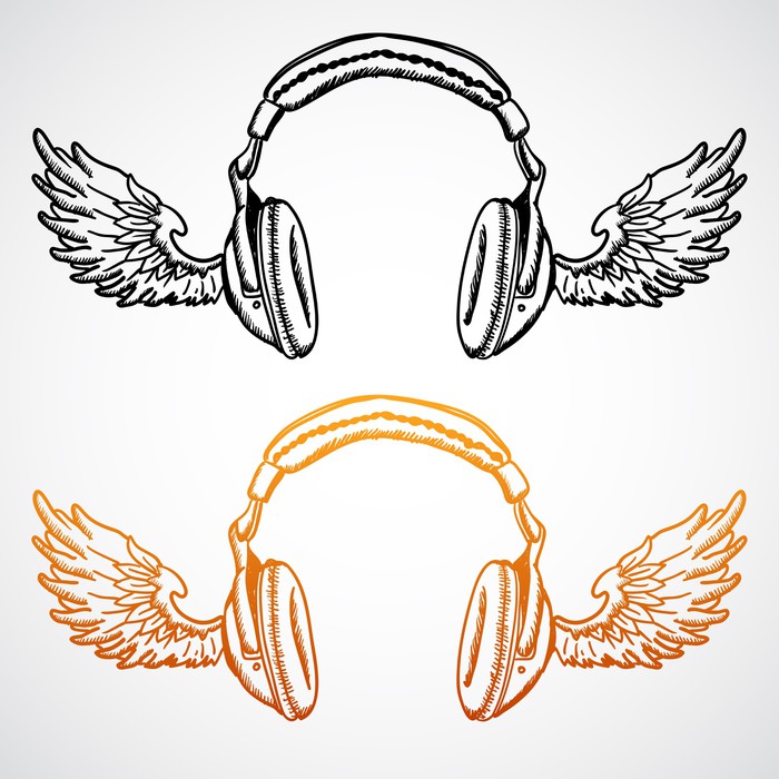 Poster Vector hand drawn concept illustration. Headphones with