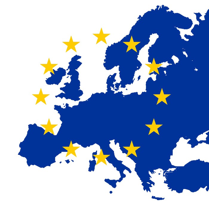 Vinilo Pixerstick Oro eu estrellas en el mapa de color azul europa