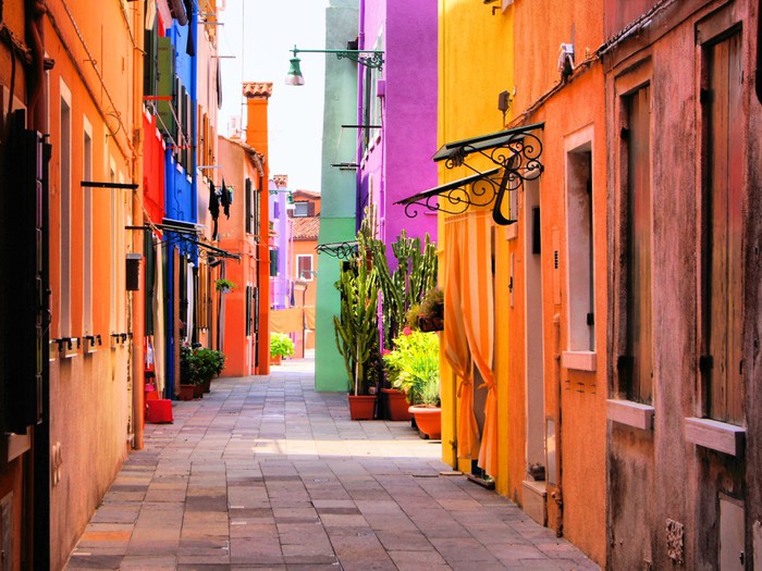 Colorful street in Burano, near Venice, Italy Self-Adhesive Wall Mural - 