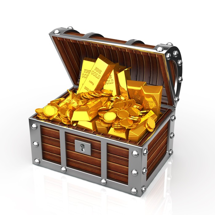 Treasure chest filled with gold ingots Wall Mural • Pixers® • We live ...