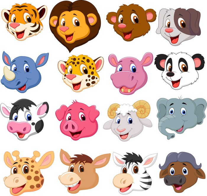 Fotomural Conjunto de animales de colección Cabeza de dibujos animados
