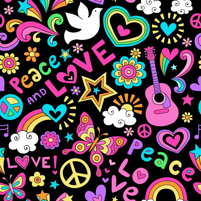 Download Vinilo Pixerstick Peace and Love Seamless Pattern Vector ...