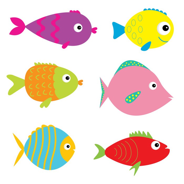 Fotomural Conjunto de peces de dibujos animados lindos. Aislado