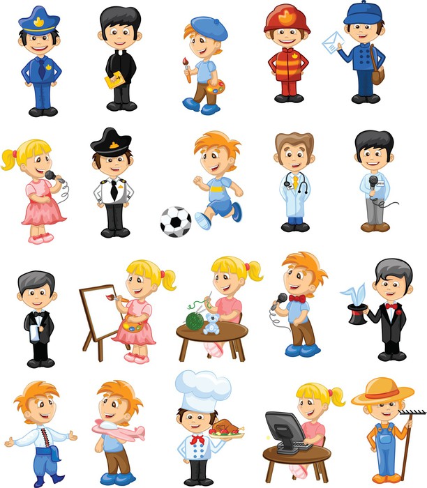 Fotomural Personajes de dibujos animados de diferentes profesiones