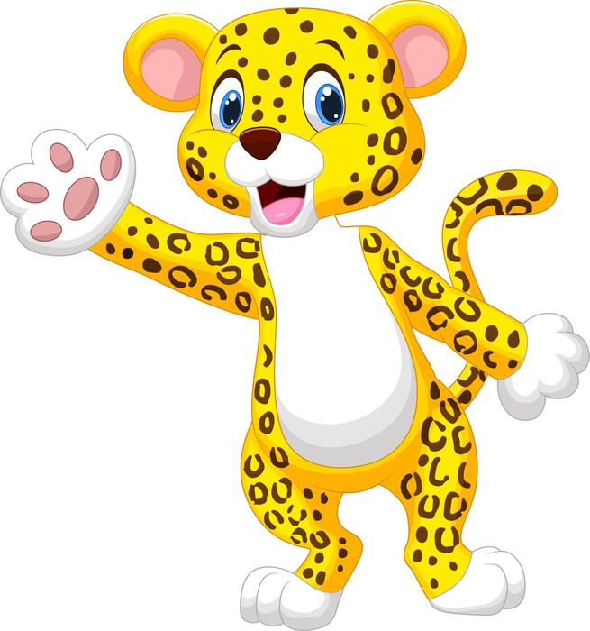 Fotomural Leopardo lindo de dibujos animados agitando la mano • Pixers