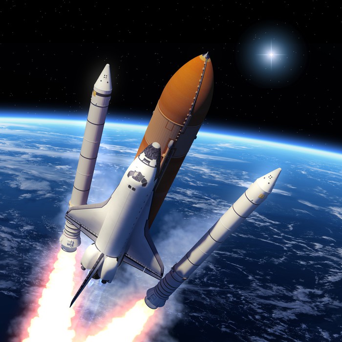 Fotobehang Space Shuttle Solid Rocket Boosters Scheiding • Pixers® We