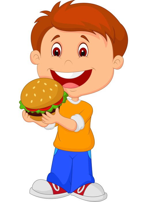 Cartoon boy eating burger Wall Mural • Pixers® • We live to change