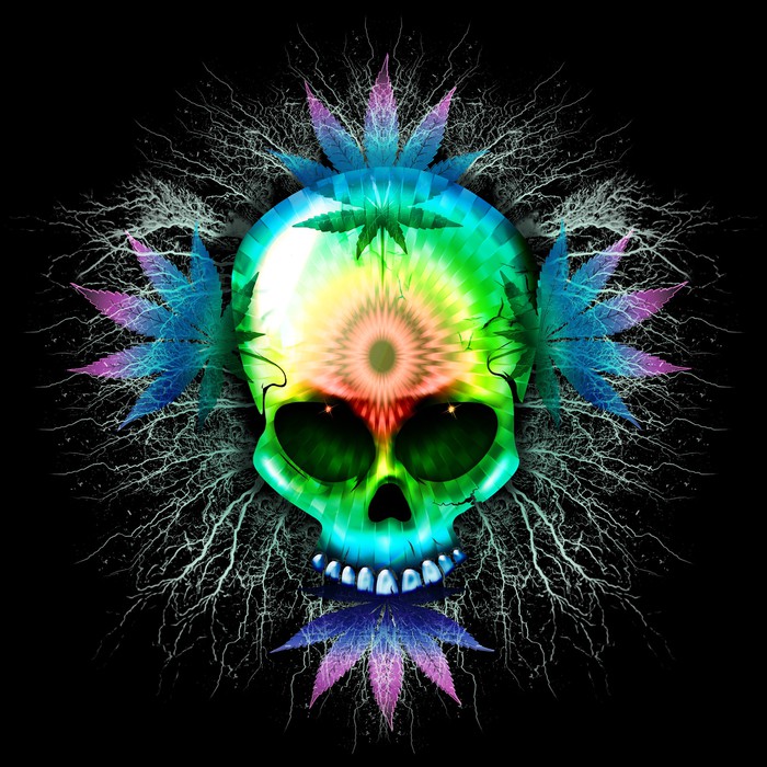 Marijuana Psychedelic Skull Wall Mural • Pixers® • We live to change