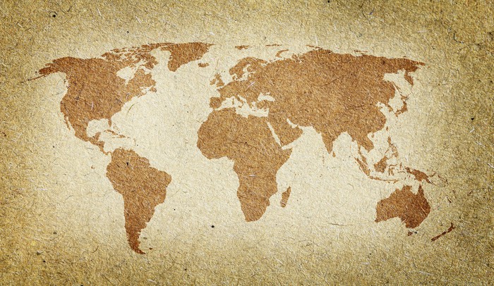 Fotomural Añada mapa del mundo. Viejo fondo de la textura del papel