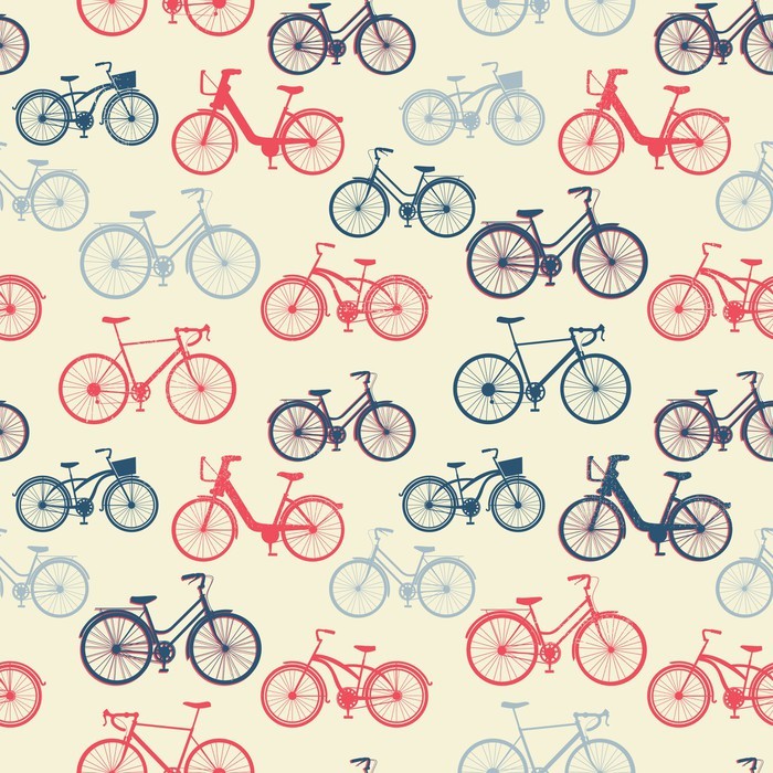 Seamless pattern with vintage bicycles Self-Adhesive Wall Mural - Objects