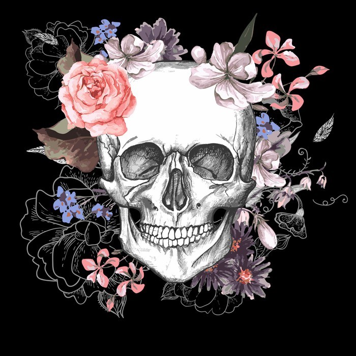 Skull and Flowers Day of The Dead Wall Mural • Pixers® • We live to change