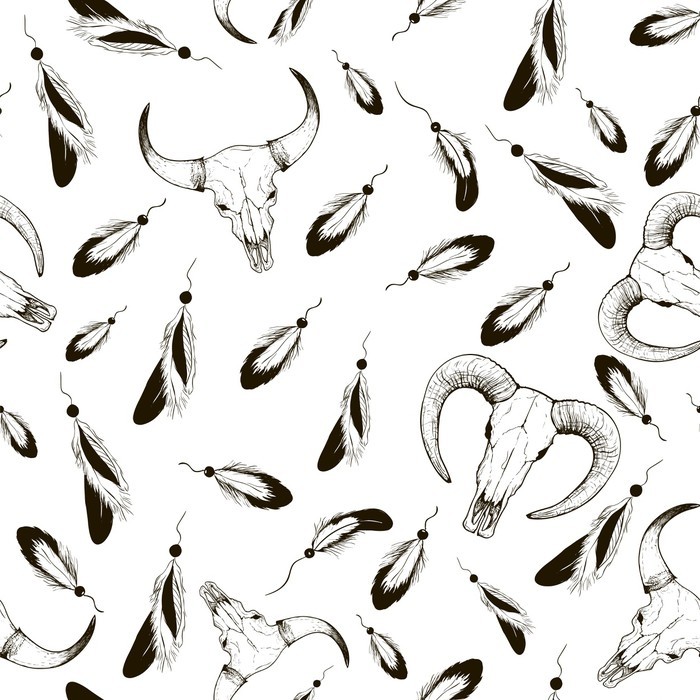 Sketch Pens And Sheep Skull Cow Pattern Wall Mural Vinyl