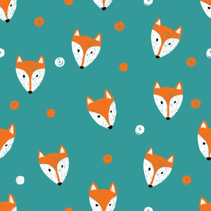 Fox seamless pattern. Doodle background. Wall Mural - Vinyl - 